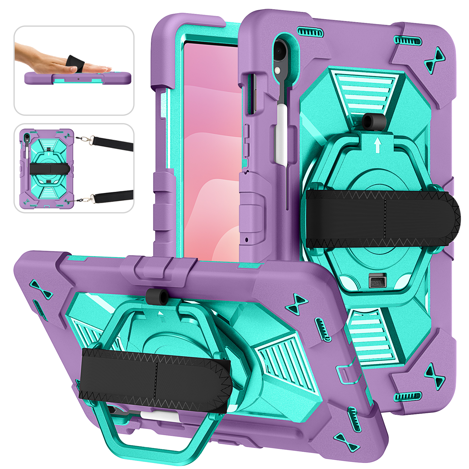 TOZIZO Purple Mint 360° Stand Case for Galaxy Tab S9 / S9 FE / S11 | E-Commerce Rugged Silicone PC Cover