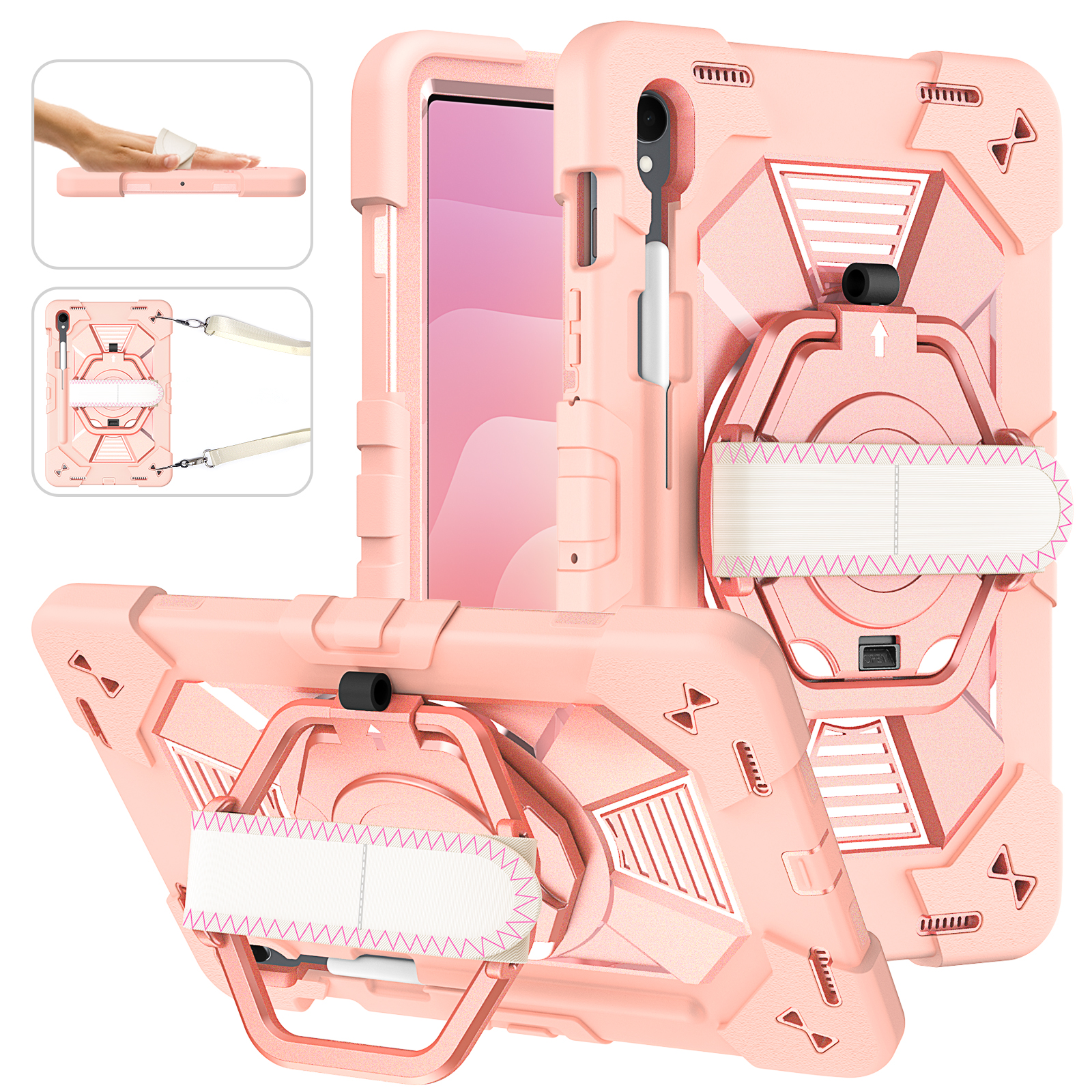 TOZIZO Rose Gold Rugged Samsung Galaxy Tab S9 / S9 FE / S11 Case | Multi-Function 360° Stand Cover for Private Label