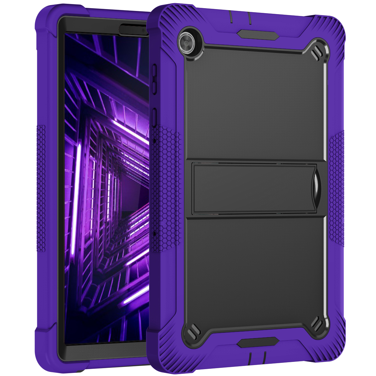TOZIZO Purple Black 3-Layer Shockproof Tablet Case with Reinforced Corners and Stand for Lenovo M10 Plus X606