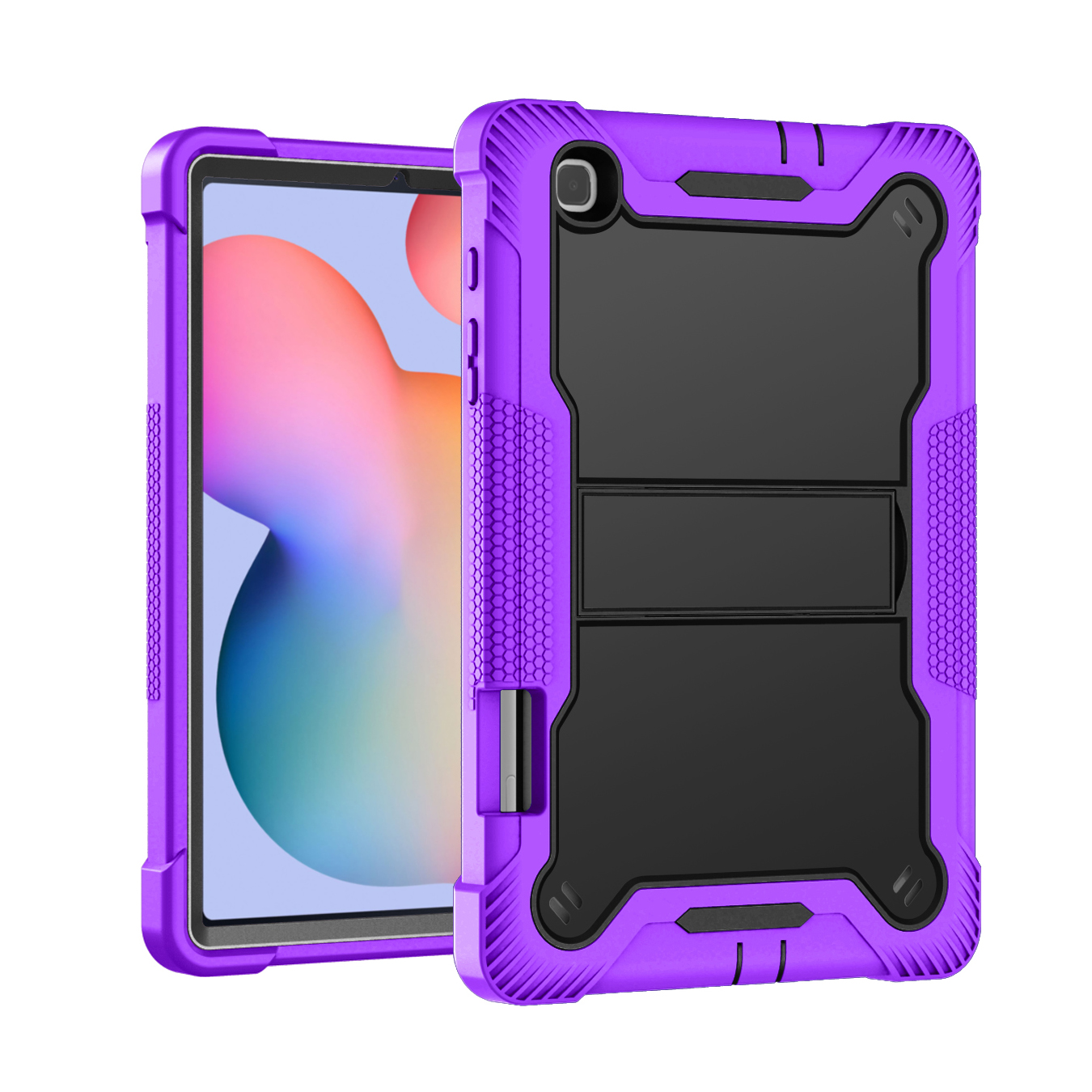 TOZIZO Purple Black Hybrid Defender for Samsung Tab S6 Lite | Rugged 3-Layer Stand Case for Distributors