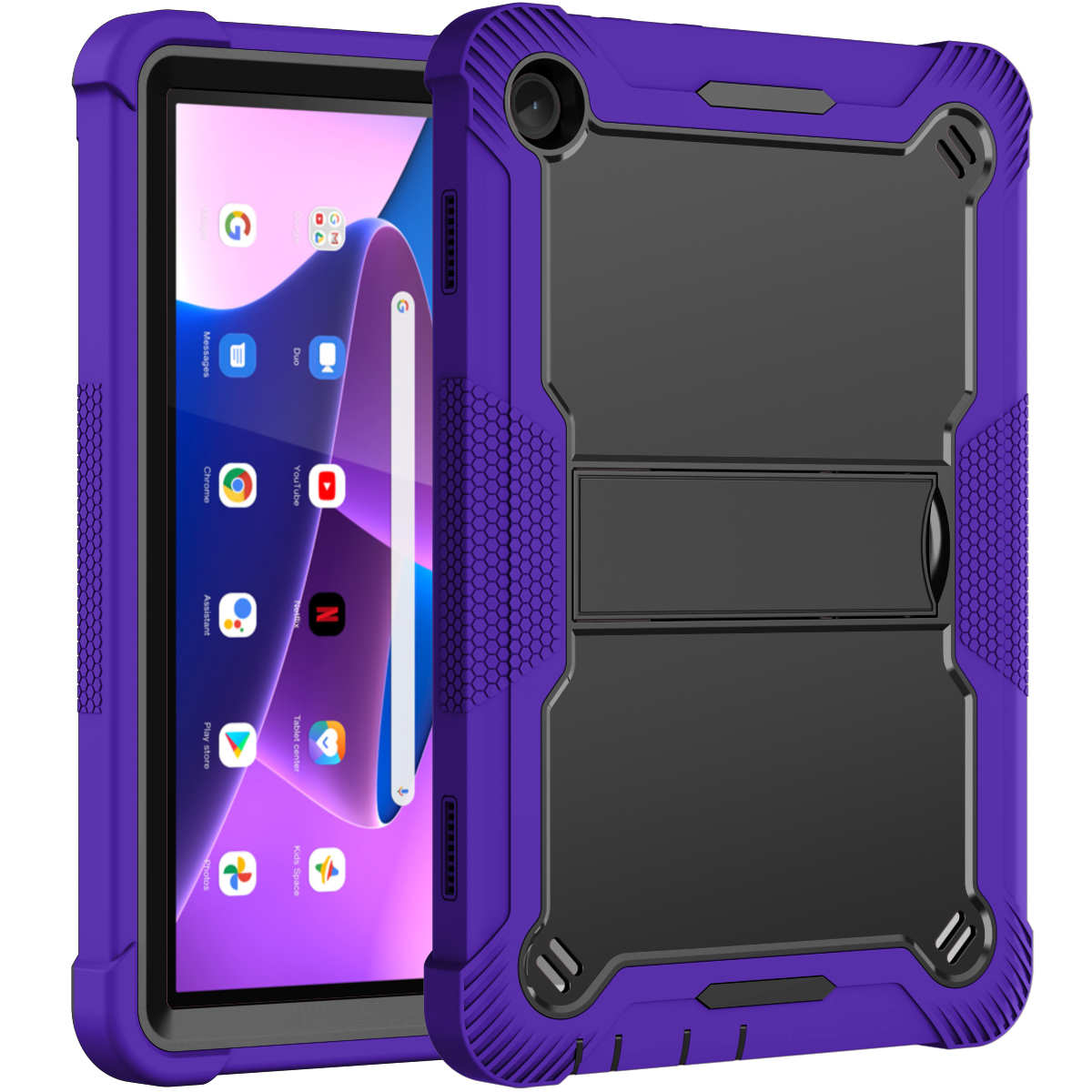 TOZIZO Purple Black Tough Armor Case for Lenovo Tab M10 | Multi-Angle Foldable Stand B2B Tablet Cover