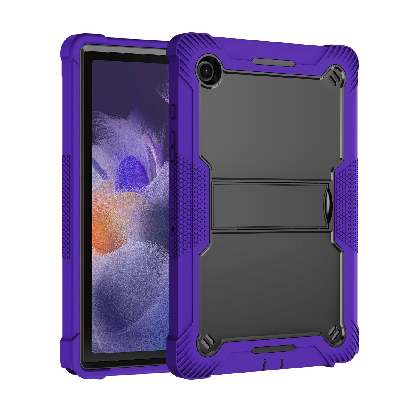 TOZIZO Purple Black Industrial Rugged Case for Samsung Galaxy Tab A8 2021 | PC Silicone 3-Layer Kickstand
