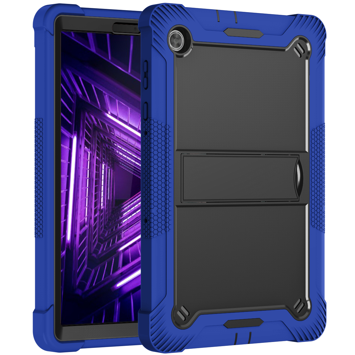 TOZIZO Dark Blue Heavy Duty Anti-Drop Armor Case with Foldable Viewing Stand for Lenovo M10 Plus X606