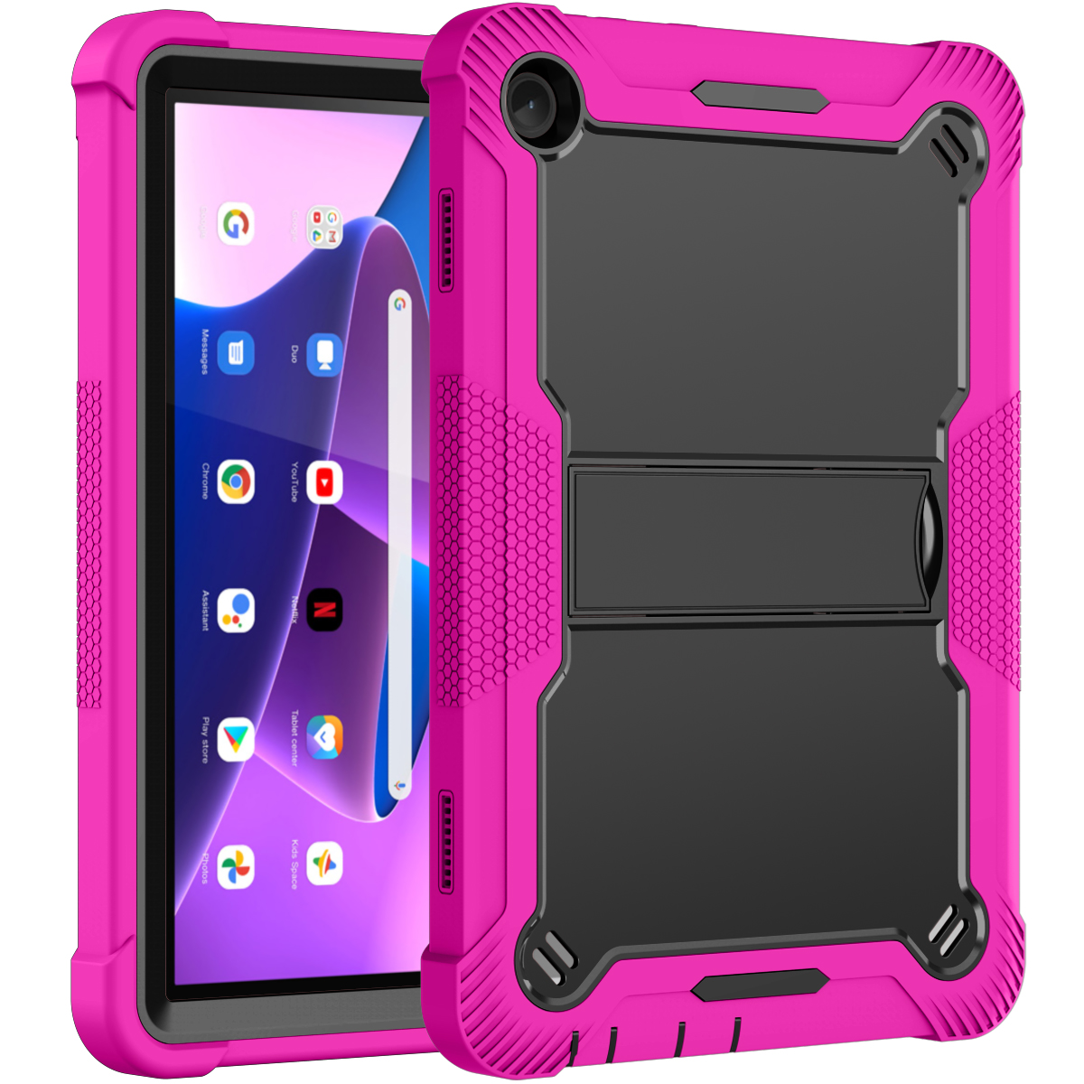 TOZIZO Rose Red Worksite Rugged Case for Lenovo Tab M10 | Heavy Duty PC Silicone Shell with Foldable Stand