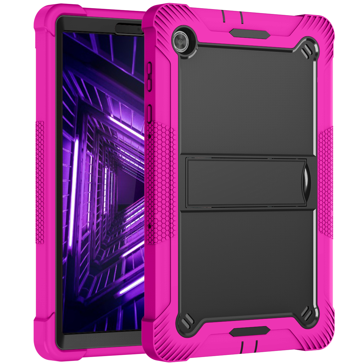 TOZIZO Rose Red Heavy Duty Drop-Resistant Tablet Armor Case with Foldable Stand for Lenovo M10 Plus X606