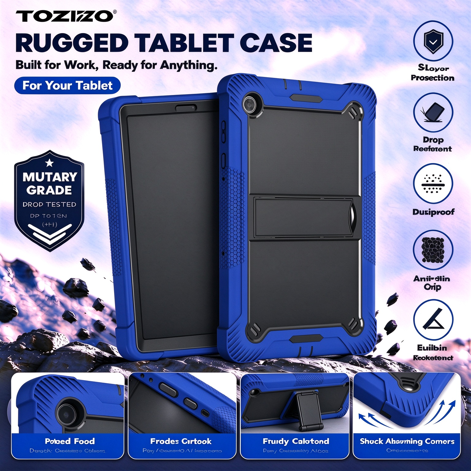 TOZIZO Durable Dark Blue Tablet Protective Cover with Foldable Stand for Lenovo Tab K10 2021 X6C6F