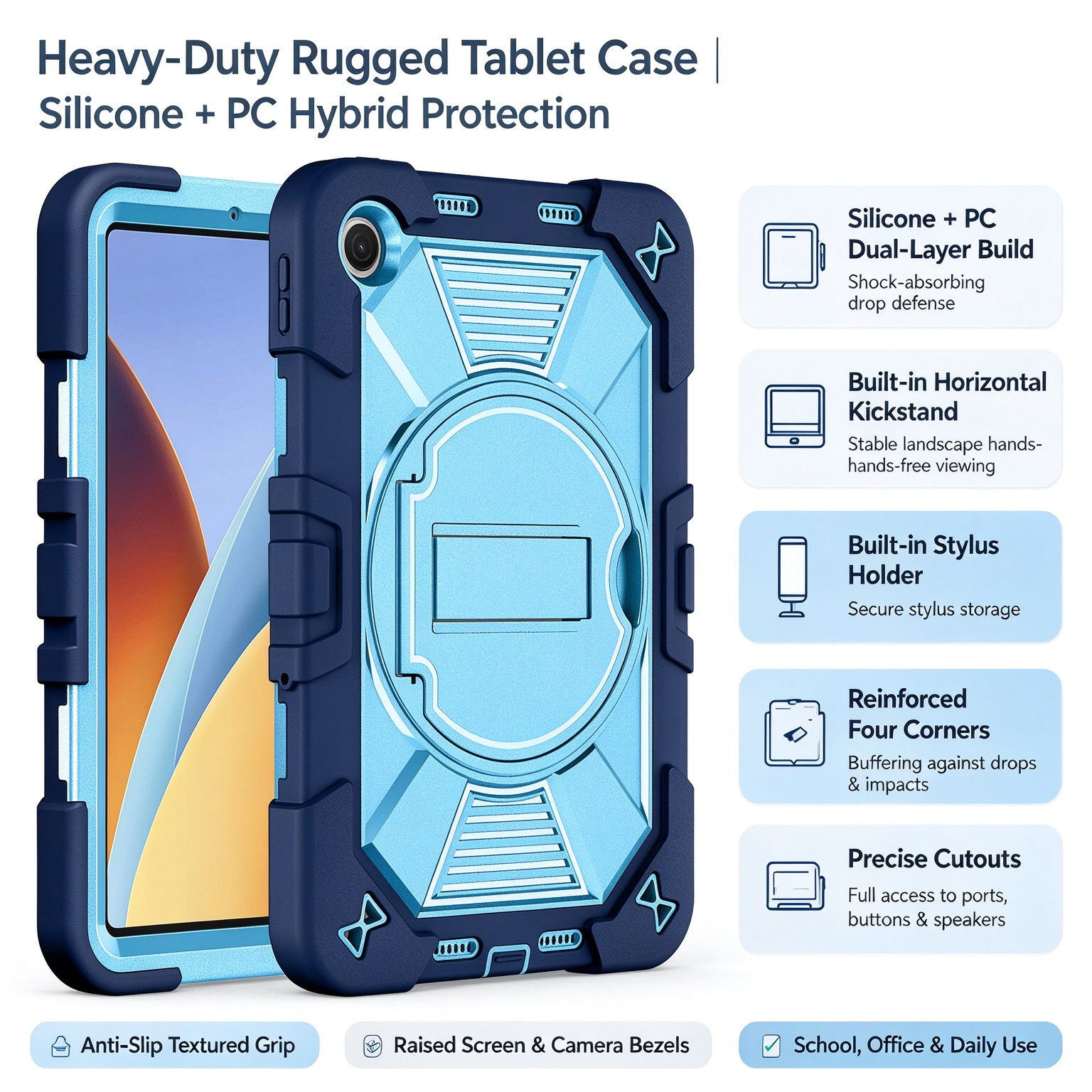 TOZIZO Navy Blue Formal Institutional Rugged Protective Shell for Xiaomi Poco Pad C1 Silicone‑PC Cover Foldable Horizontal Stand Pencil Slot for Government Public‑Institution Office Bulk Procurement
