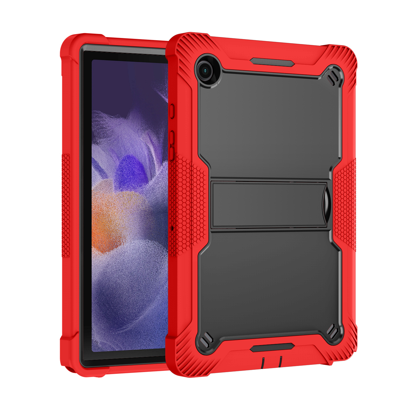TOZIZO Red Black Rugged Shockproof Case for Samsung Galaxy Tab A8 2021 | 3-in-1 PC Silicone Stand Cover