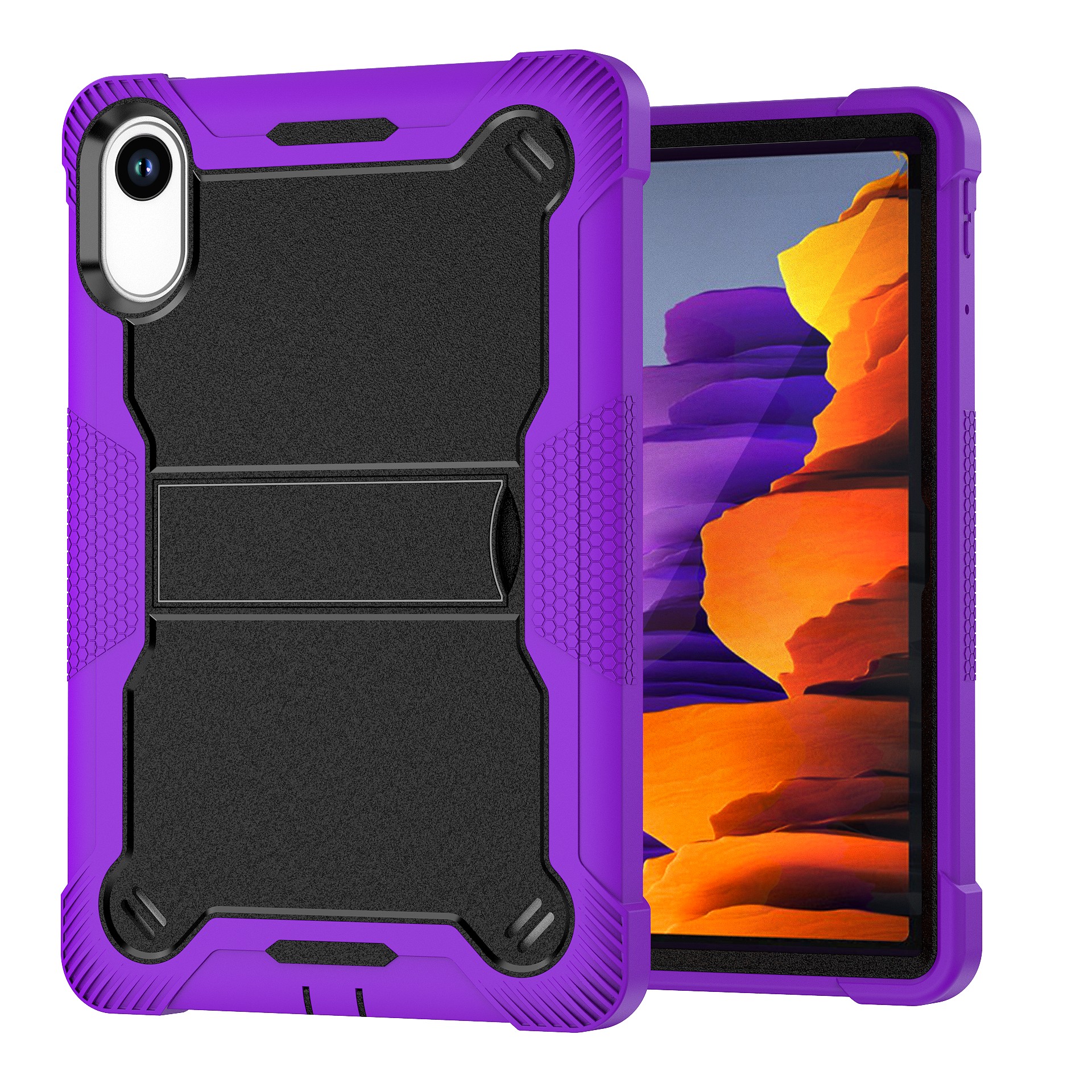 TOZIZO Purple Black Rugged Redmi Pad 2 Case | Worksite 3-in-1 Shockproof Foldable Stand Tablet Cover