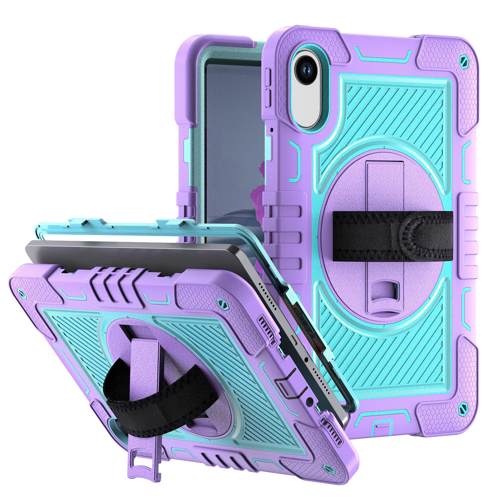 TOZIZO for Redmi Pad 2 Purple Mint 3-Layer Anti-Drop Tablet Case with 360° Kickstand, Adjustable Hand & Shoulder Straps