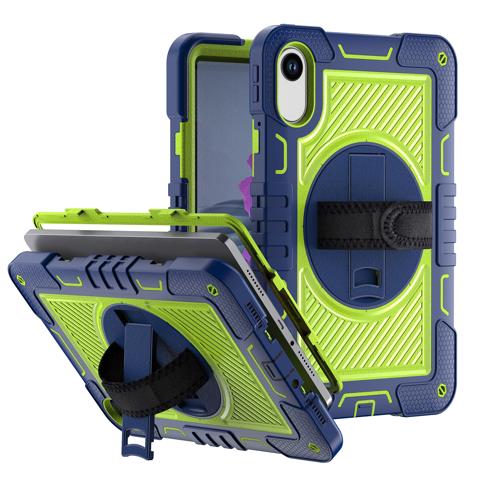 TOZIZO for Redmi Pad 2 Navy Blue Industrial Rugged Case with 360° Rotatable Stand, Hand Strap & Wide Shoulder Strap