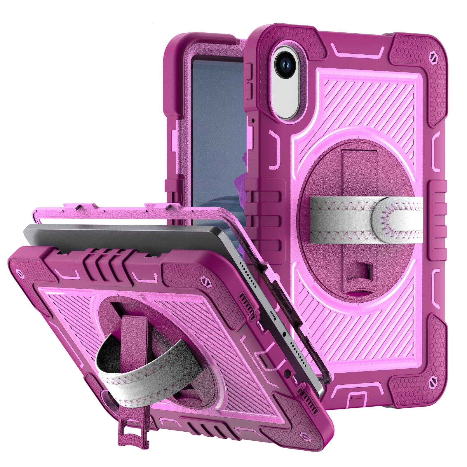 TOZIZO for Redmi Pad 2 Rose Red Commercial Protective Case with 360° Rotating Stand, Anti-Slip Grip & Shoulder Strap