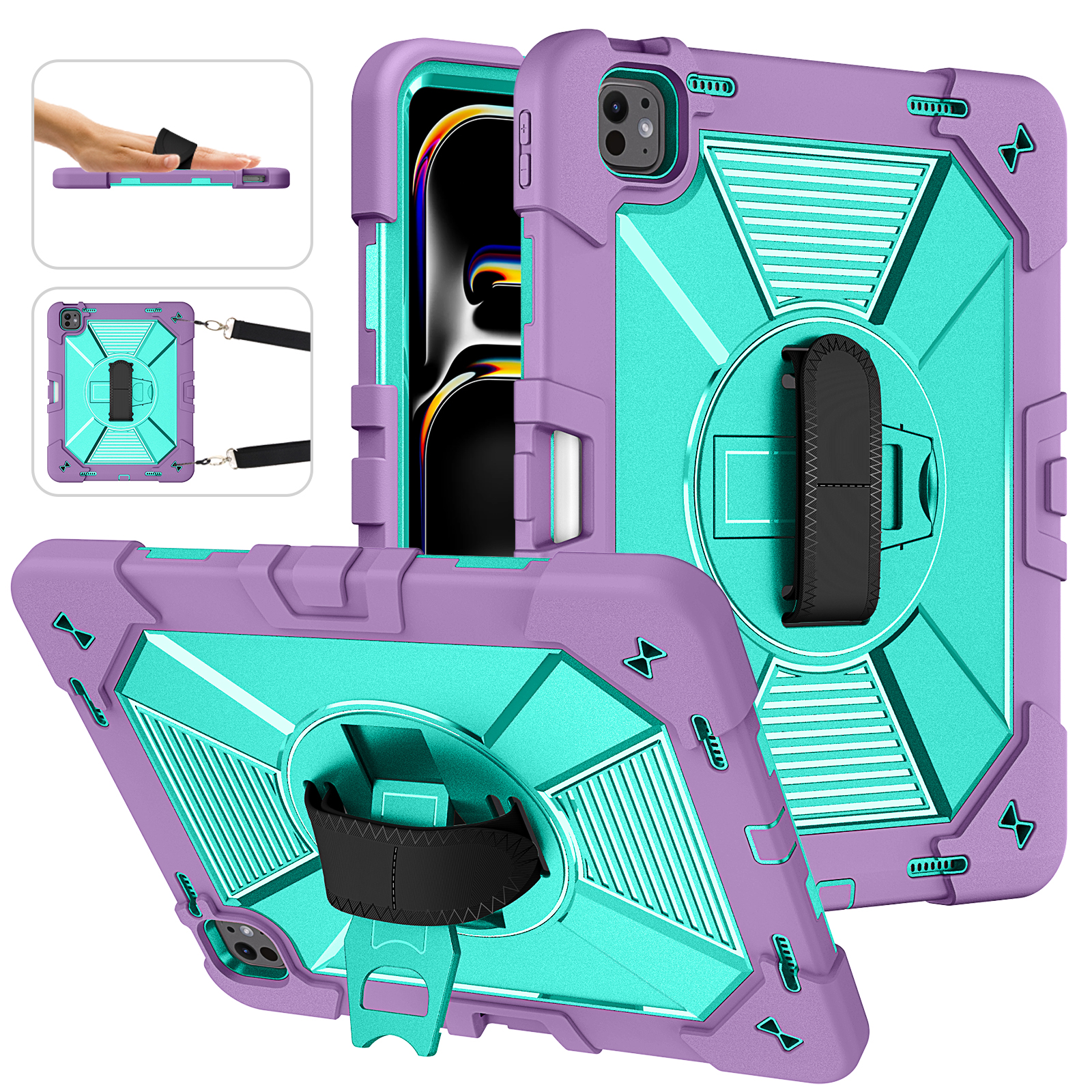TOZIZO for iPad Pro 13 / Air 13 Purple Mint Color-Coded Rugged Case with Rotating Kickstand