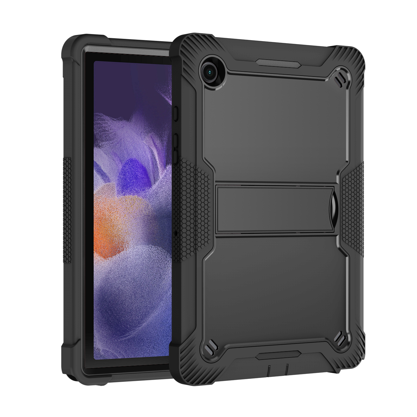 TOZIZO Black Heavy Duty 3-Layer Case for Samsung Galaxy Tab A8 2021 with Foldable Multi-Angle Stand