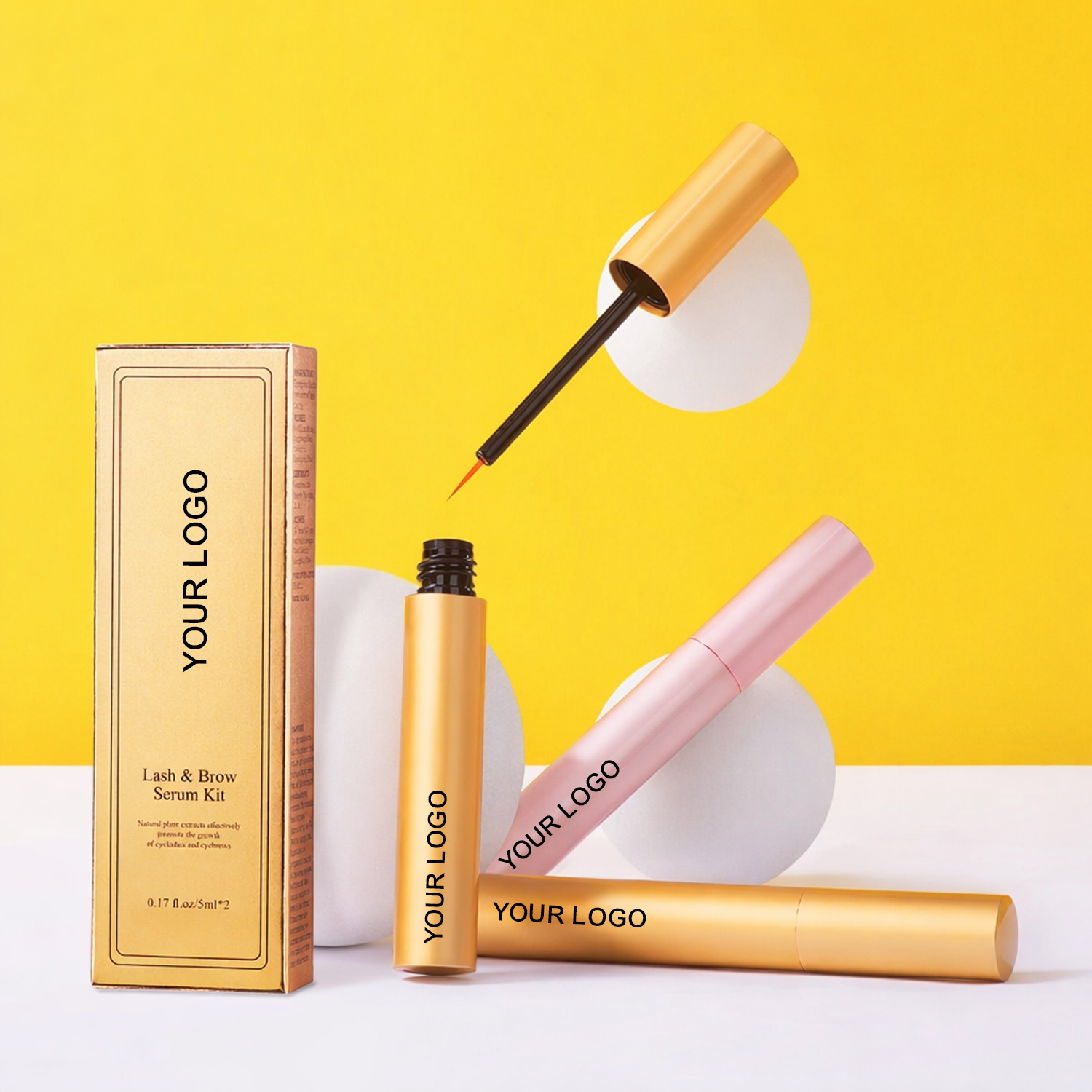 Lash & Brow Growth Serum & Eyelash Growth Serum – Gold & Pink Tube for Fuller Lashes and Brows