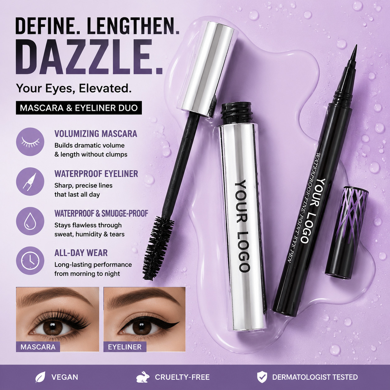Silver Metallic Tube Long-Lasting Waterproof Mascara - Private Label Bulk Supply