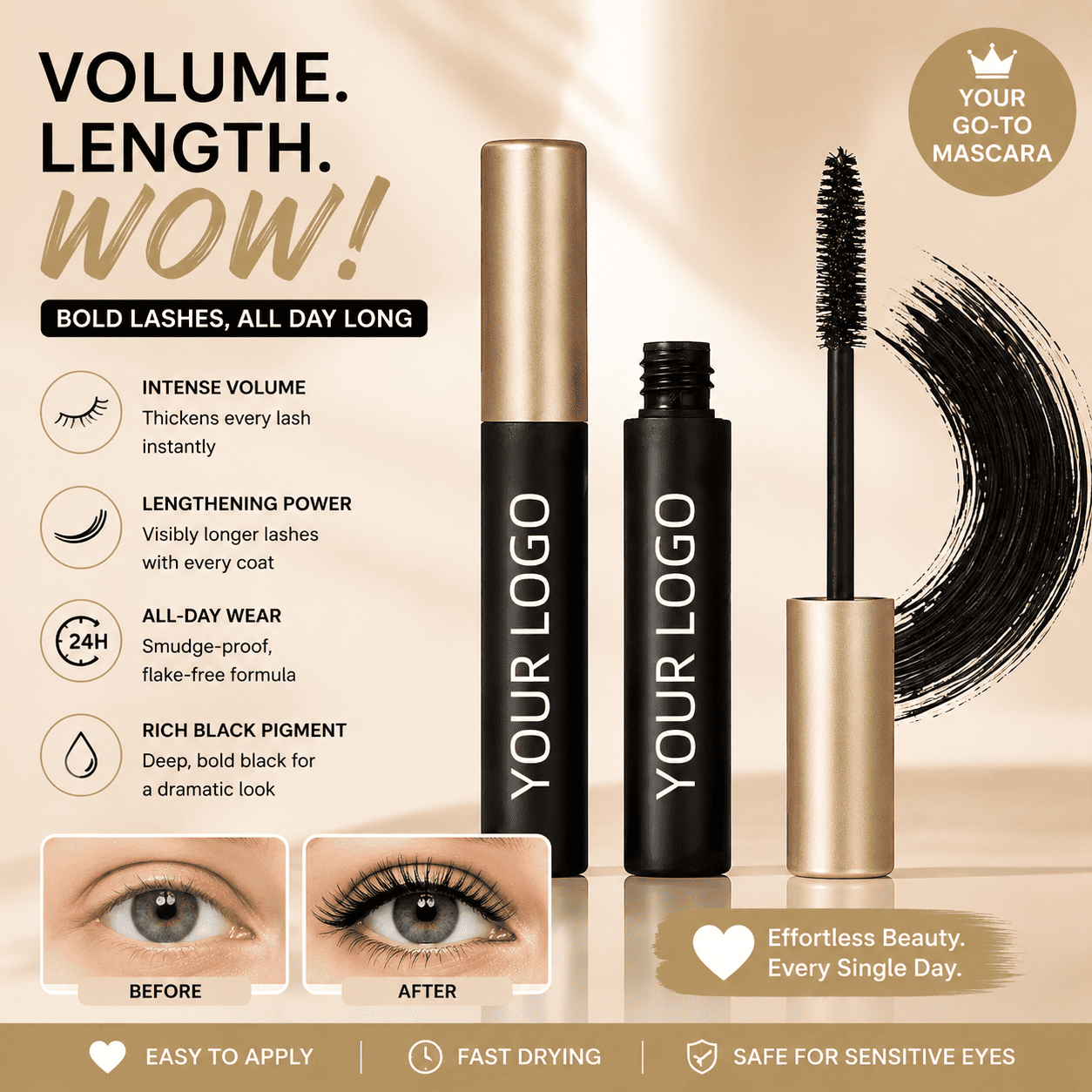 Private Label Volumizing Mascara – Waterproof Lengthening & Lash Defining Mascara