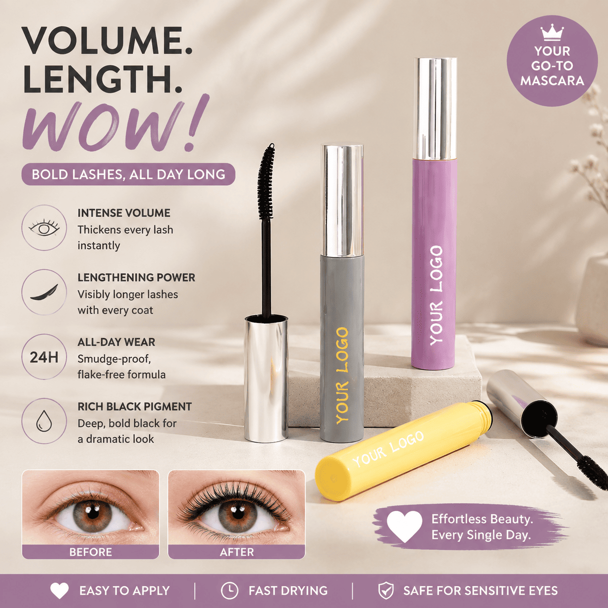 Waterproof Volumizing Lash Mascara – Vegan Eyelash Mascara for Long-Lasting Wear