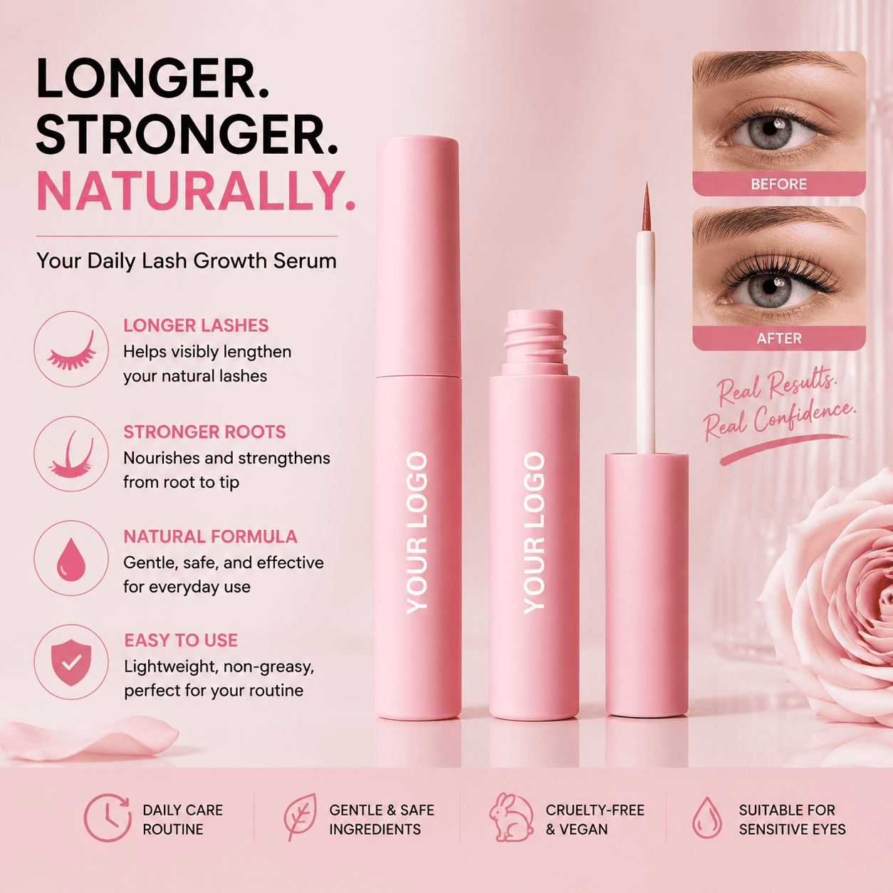 Eyelash Growth Serum with Vegan Lash Enhancer Oil-Free Formula – Professional Lash and Brow Care