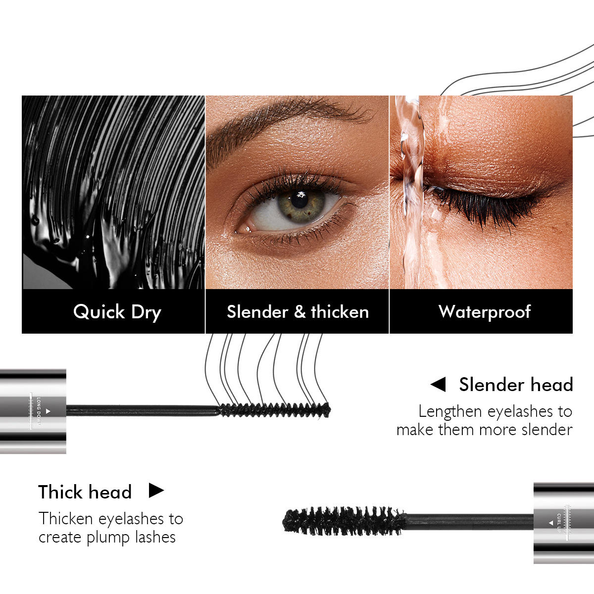 2-in-1 Waterproof Curling Mascara with Dual Brush – Long & Voluminous Lashes