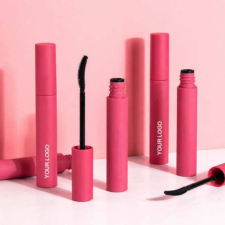 Curved Pink Mascara Tube – Ergonomic Brush for Volumizing & Defining Lashes