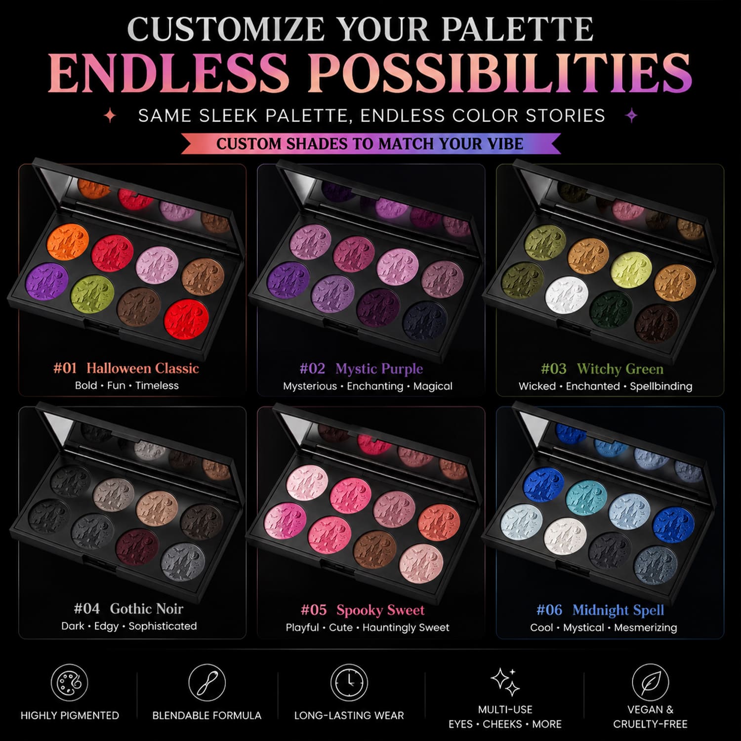 Custom Halloween Eyeshadow Palette with Spooky Design and Vibrant Colors Custom Halloween Eyeshadow Palette with Spooky Design and Vibrant Colors
