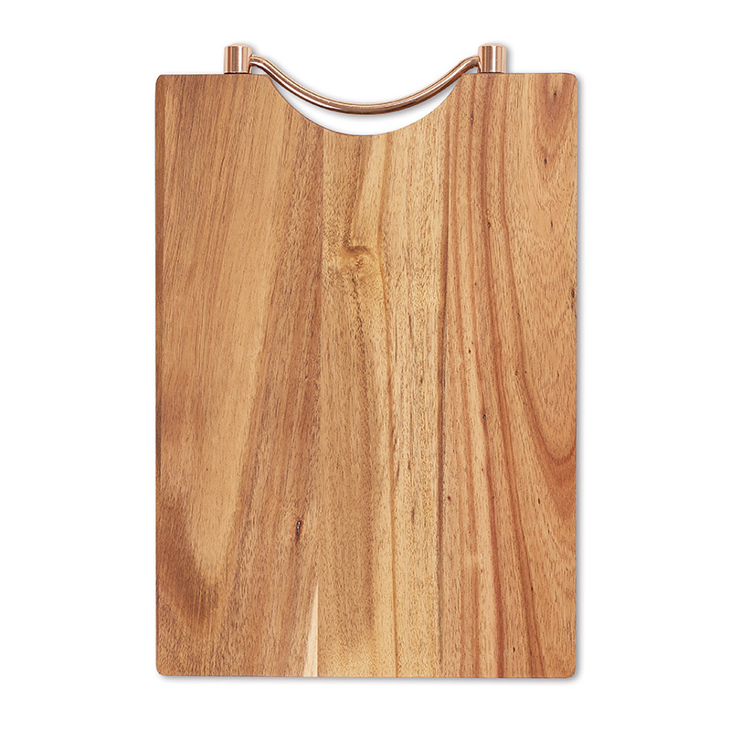 Kitchenware Safe Acacia Wood Cutting Board with Metal Handle – Rectangular Serving and Chopping Board for Kitchen & Display