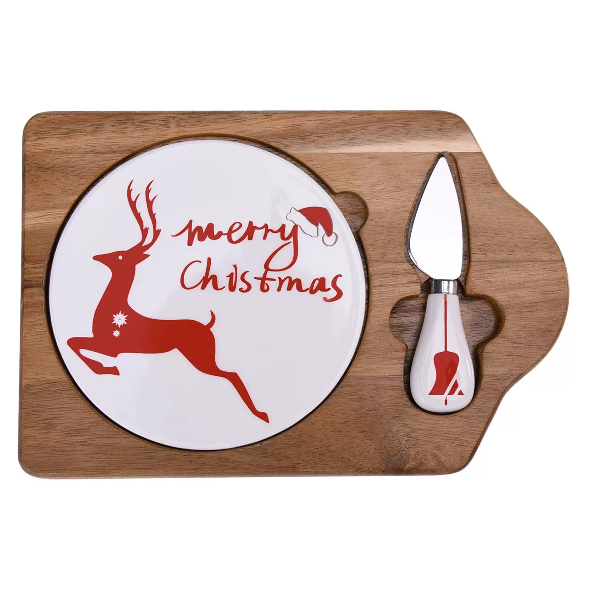 Christmas Cheese Board Set with Reindeer Plate and Knife – Holiday Gift & Festive Serving Tray