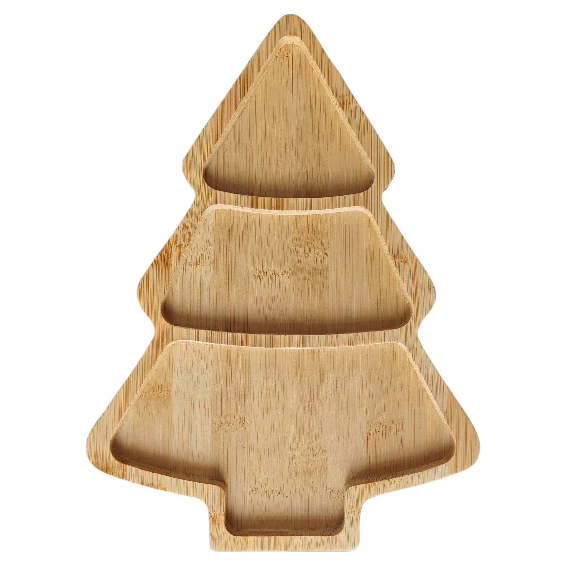 Christmas Tree Bamboo Snack Serving Tray – Holiday Compartment Platter