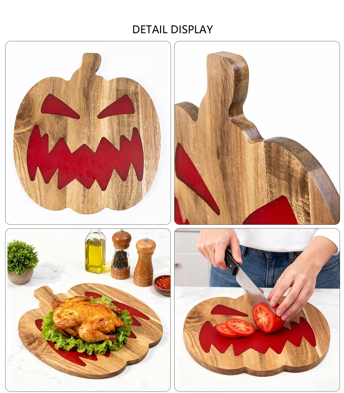 Halloween Wooden Pumpkin Sign Board – Acacia Wood & Resin Wall Decor – 28x25cm Customizable