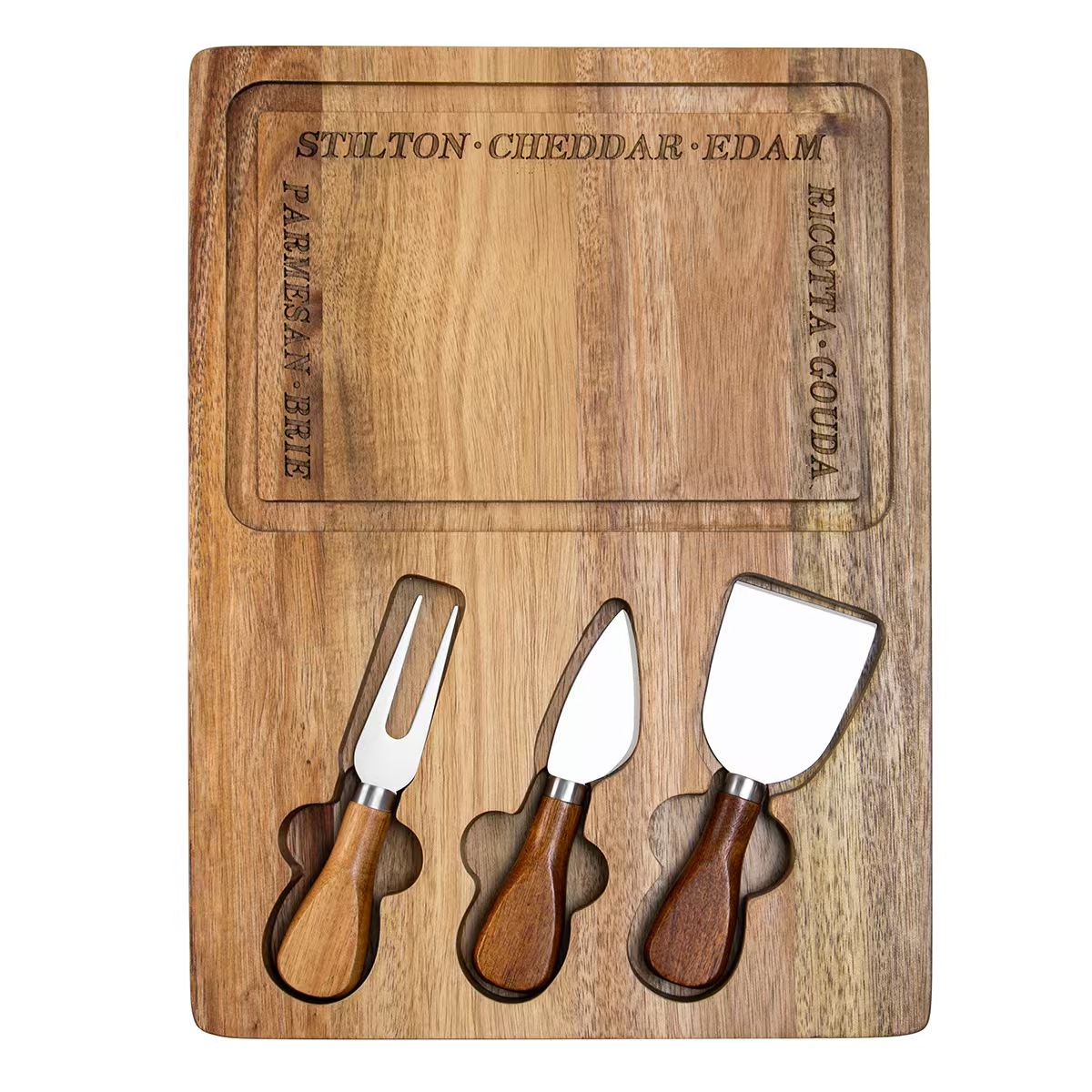 Compact Acacia Wood Cheese Board Set