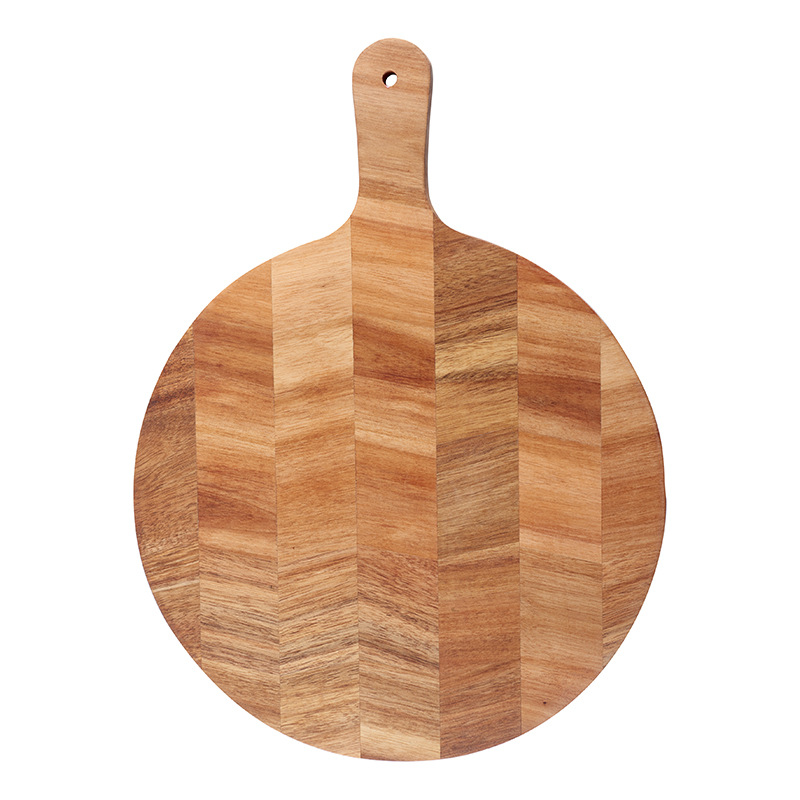 Antibacterial Round Acacia Wood Serving Board with Handle – Rustic Paddle Cheese Board for Kitchen and Entertaining