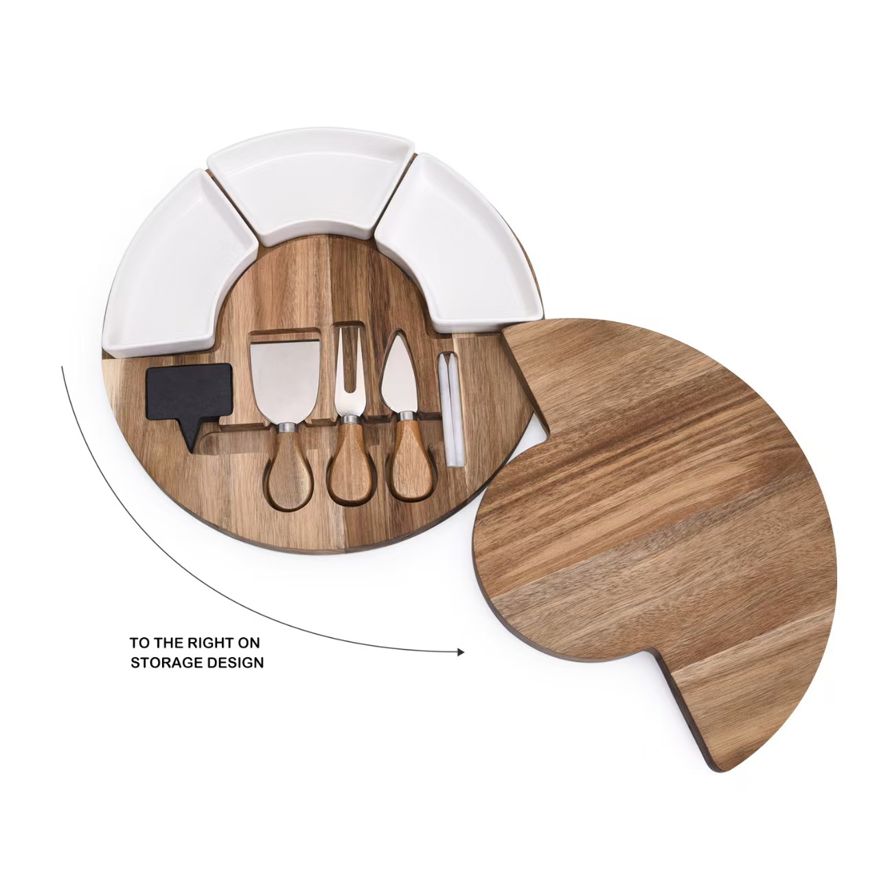 Acacia Wood & Ceramic Cheese Board Hidden Knife Set