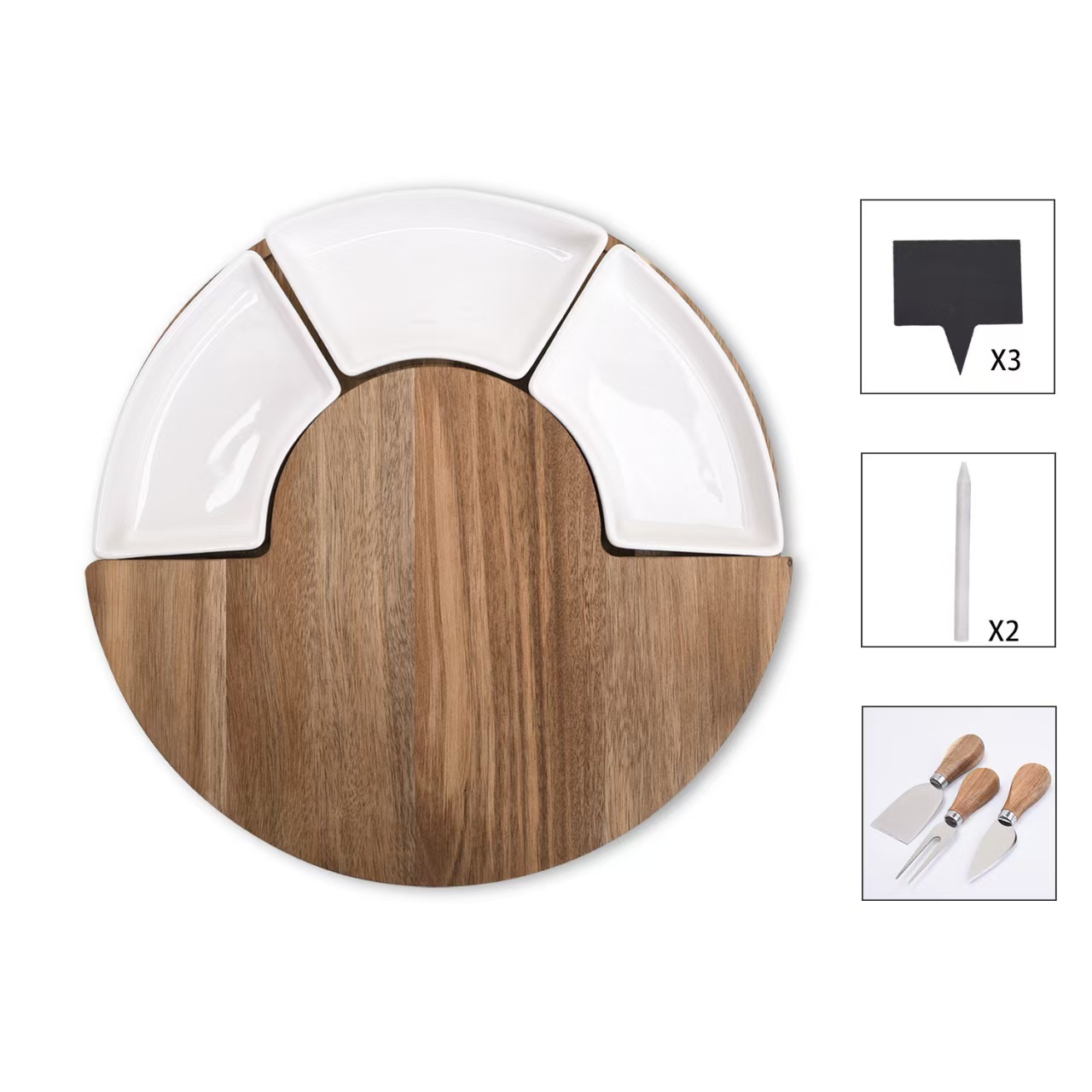 Acacia Wood & Ceramic Cheese Board Hidden Knife Set
