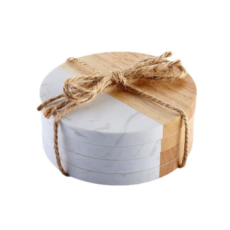 Creative Round Marble & Acacia Wood Coaster