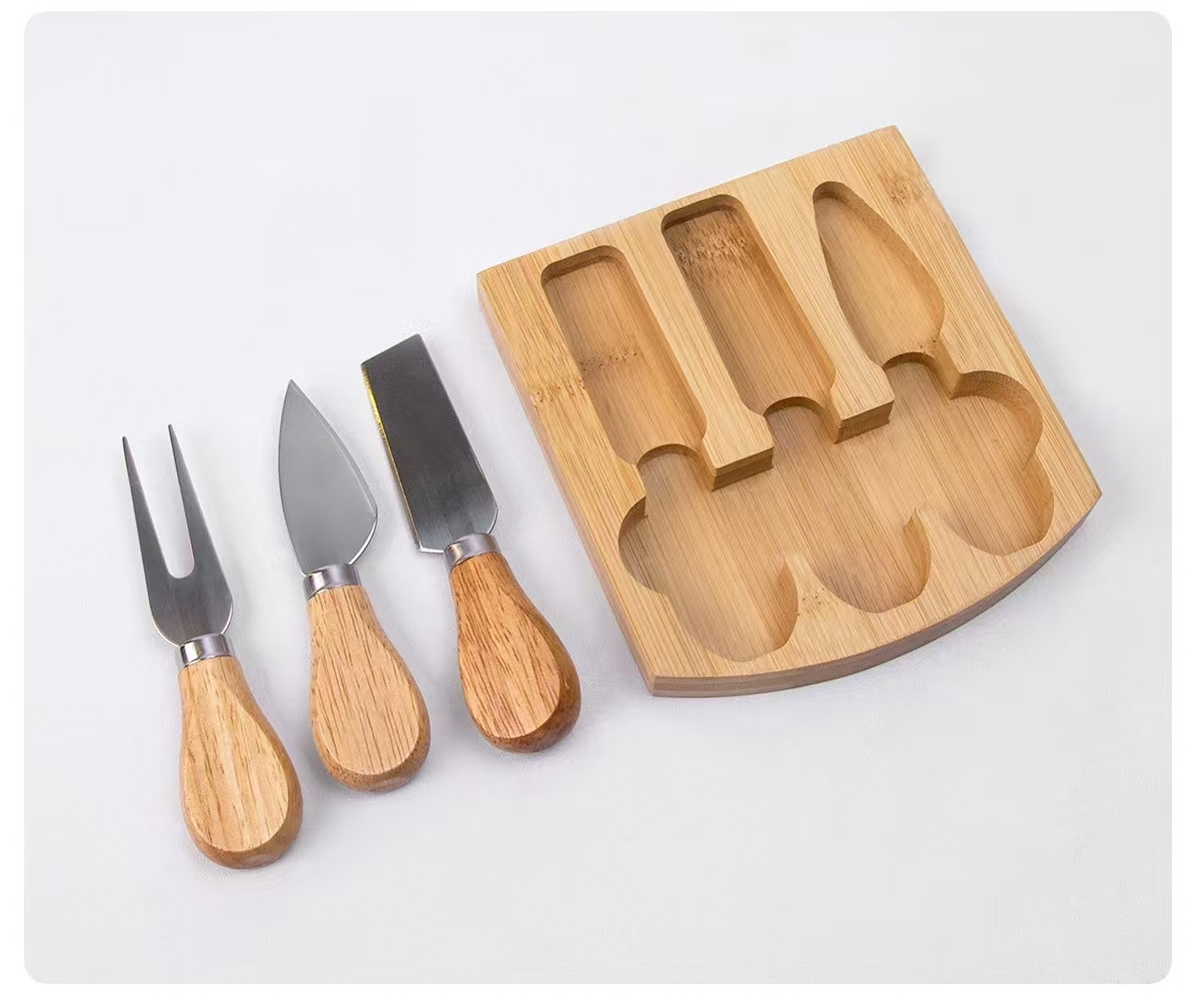 Bamboo Cheese Board Set with Ceramic Bowls & Hidden Knife Storage