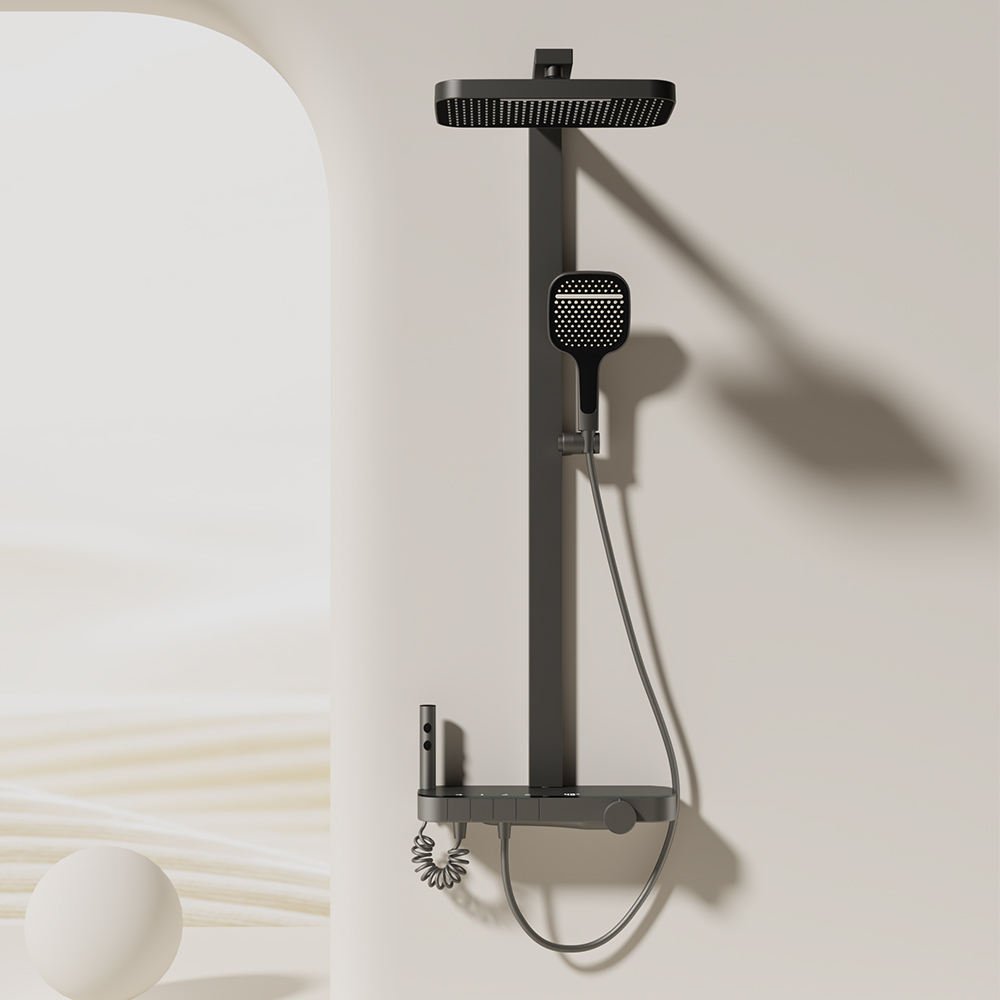 BF-9644 Grey Gun Grey Wall-Mounted Shower Set with Square Top Shower & Handheld Shower