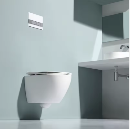Modern Wall-Hung Toilet with Concealed Tank and Dual Flush - Minimalist Bathroom Design