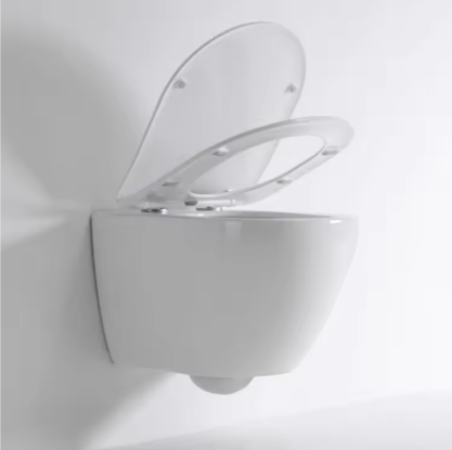 Contemporary Round Wall-Hung Toilet – Rimless, Soft-Close Clear Lid