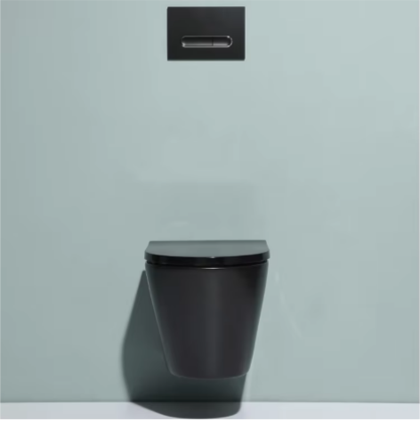 Modern Matte Black Wall Hung Toilet with Concealed Tank – Soft Close, Dual Flush, Space Saving Design