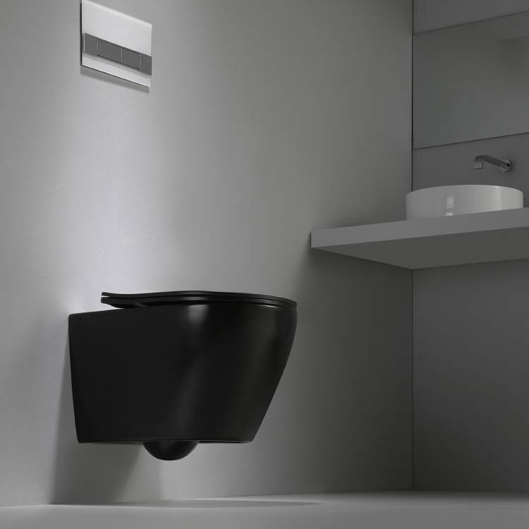 BF2416DB-MATT Schwarzes Wand-WC – Mattes Design, Geräuscharm & Platzsparend
