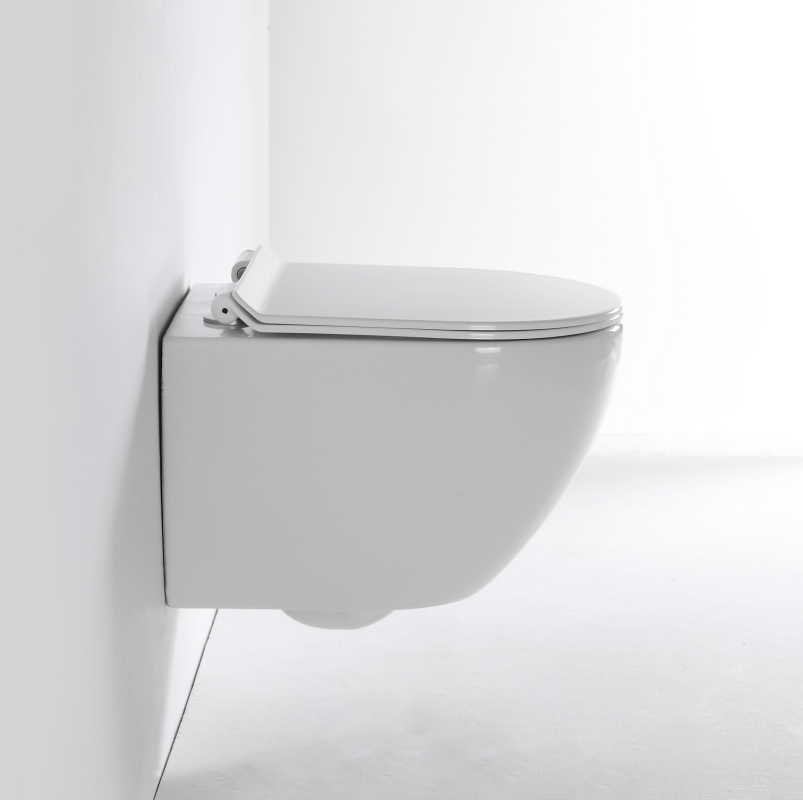 Wall-Hung Toilet BF2418 Compact Ceramic WC with Washdown Flushing Soft Close Seat