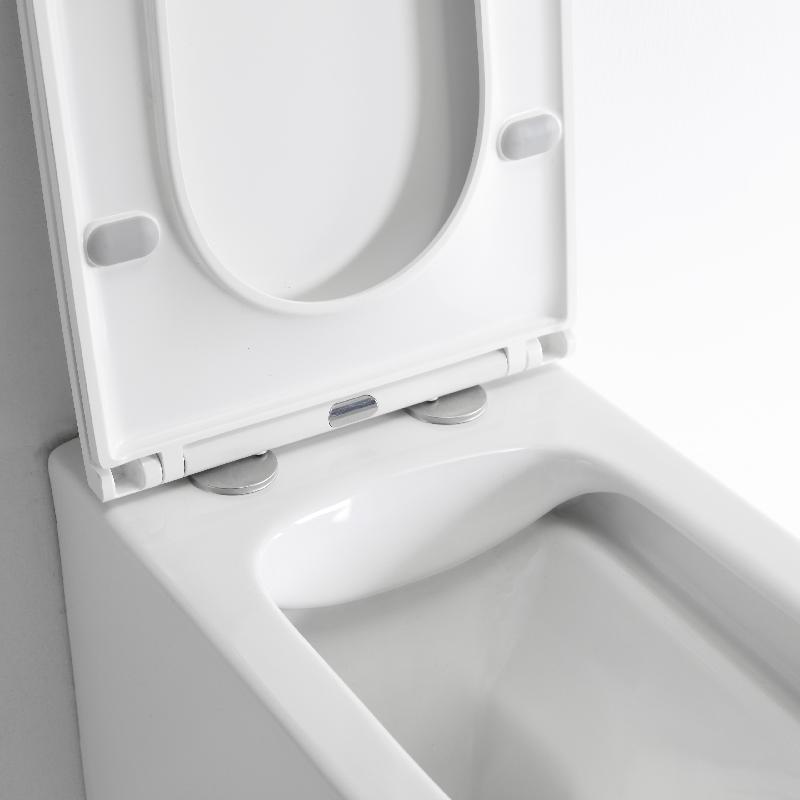 Toilette Suspendue 2440D - WC Mural Compact en Céramique Sans Bride avec Abattant à Fermeture Douce