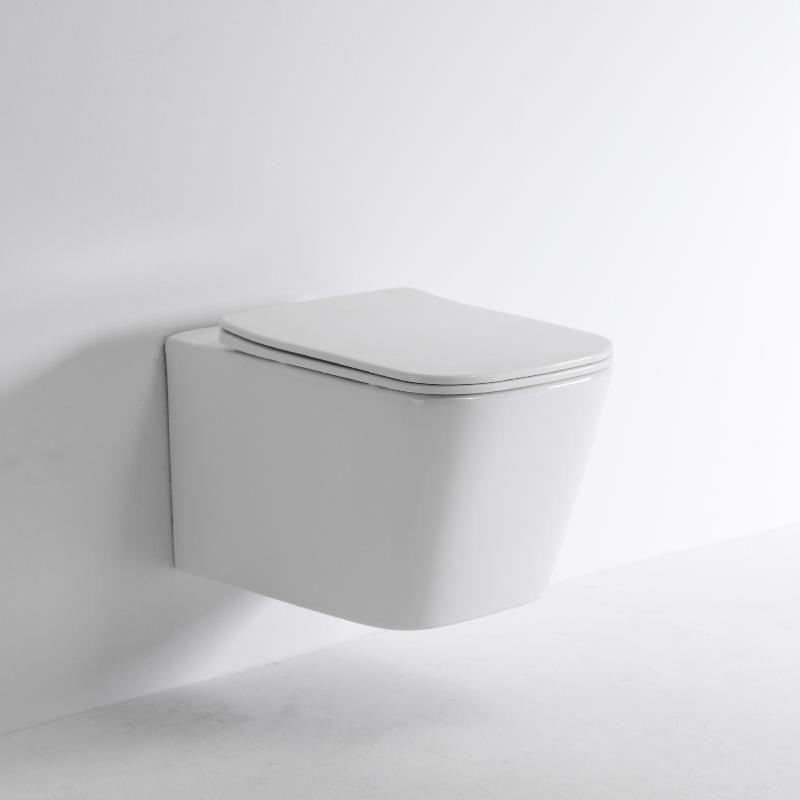 Toilette Suspendue 2440D - WC Mural Compact en Céramique Sans Bride avec Abattant à Fermeture Douce