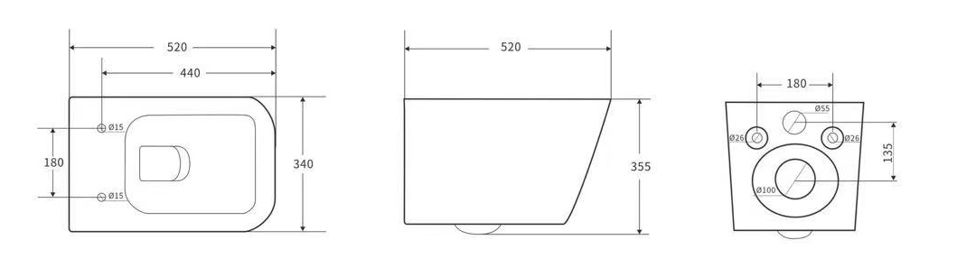 Modern Wall-Hung Toilet 2440E - Compact, Quiet Flush, Water-Saving Ceramic WC