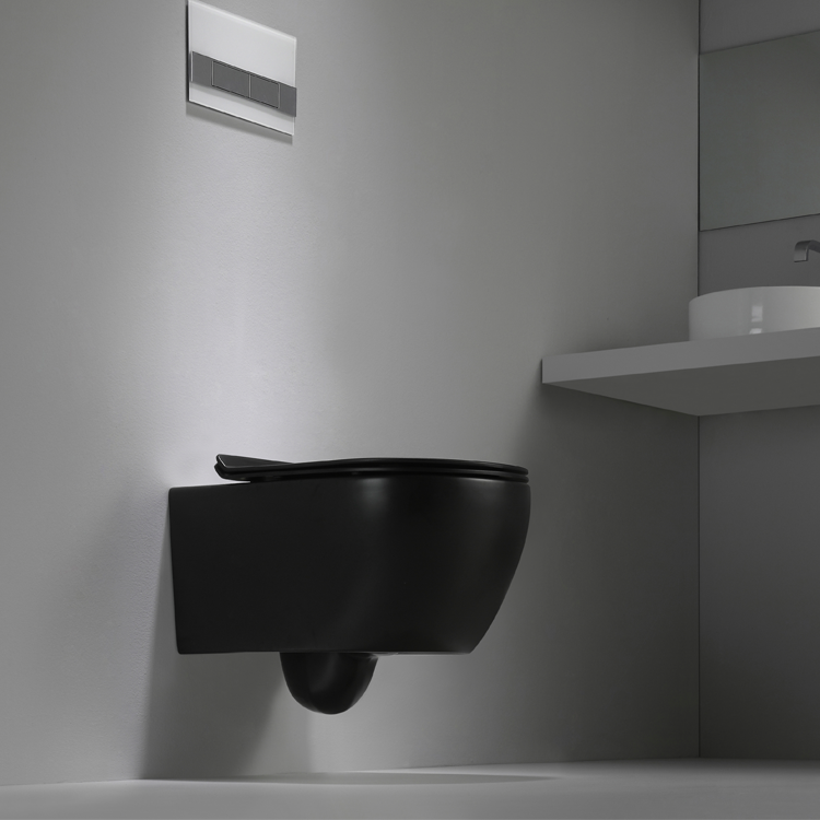 Model 2468 Matte Black Wall Hung Toilet – Modern Floating Ceramic WC