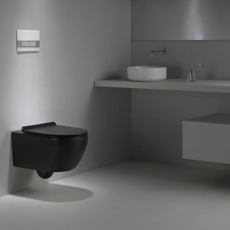 Model 2468 Matte Black Wall Hung Toilet – Modern Floating Ceramic WC