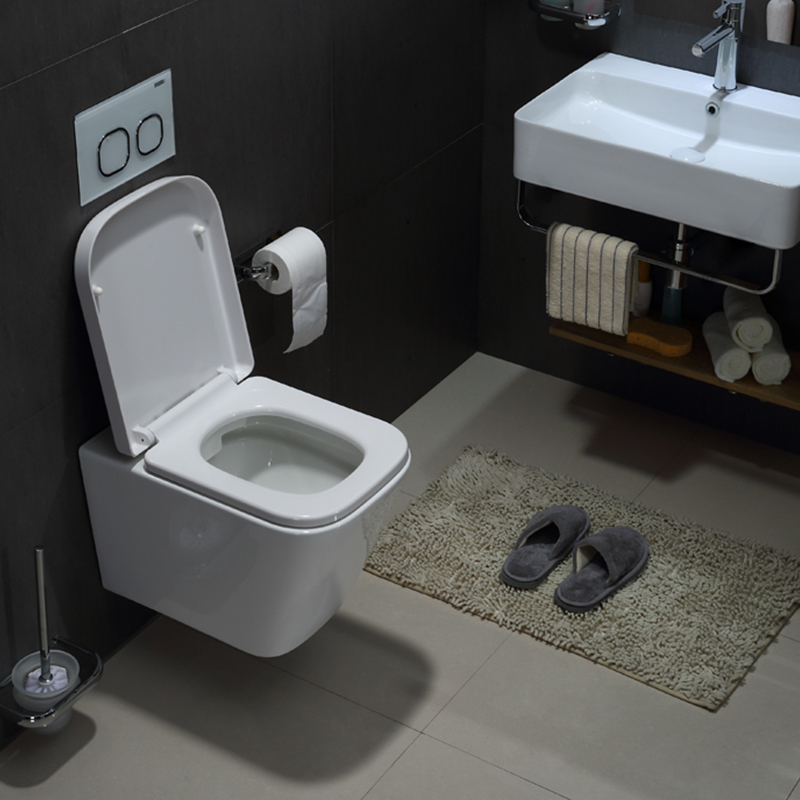 Square Wall-Hung Toilet | Sleek Minimalist Ceramic WC with Soft-Close Seat