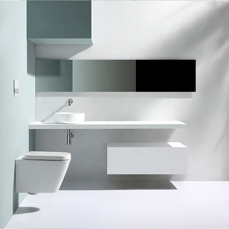 Modern Minimalist Wall-Mounted Bathroom Vanity Set | Floating Toilet + Counter Basin + Mirror Cabinet