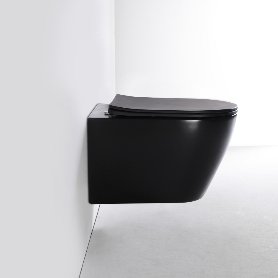 2476 Matte Black Wall-Hung Toilet – Contemporary Ceramic WC with Soft Close Seat